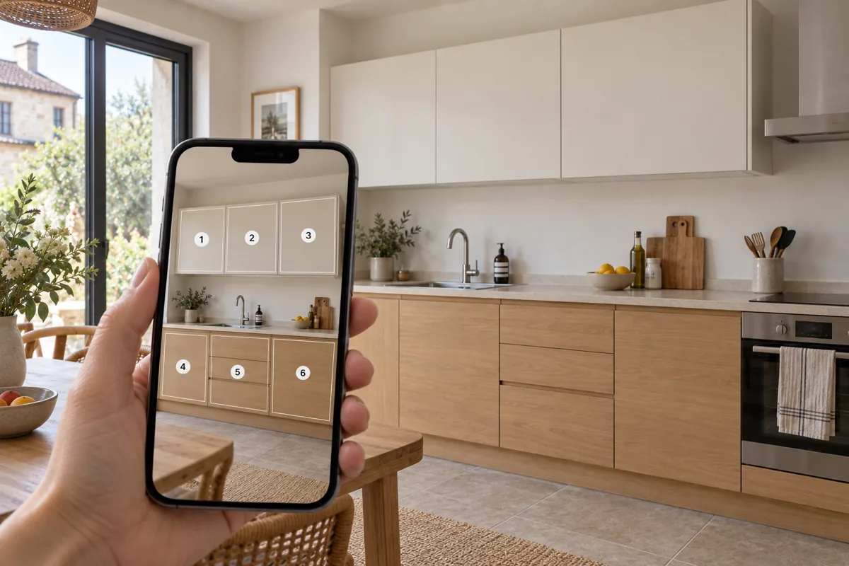 Un téléphone repère les portes et façades de cuisine à remplacer