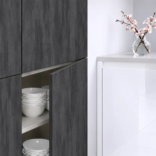 Porte de cuisine effet métal oxydé gris sur mesure : décor OXID 04 GRAFITT SS.