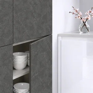 Porte de cuisine effet porcelaine grise Kintsugi sur mesure : décor PORCELAIN 03 SILVER JA.