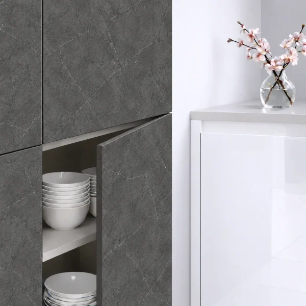 Porte de cuisine effet porcelaine grise Kintsugi sur mesure : décor PORCELAIN 03 SILVER JA.
