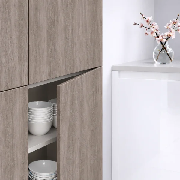 Porte de cuisine effet chêne blanc veinage fin sur mesure : décor ROBLE MURATTI 01.