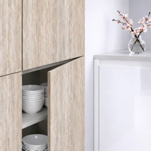 Porte de cuisine effet travertin crème et terre sur mesure : décor TREVI 02 AR.